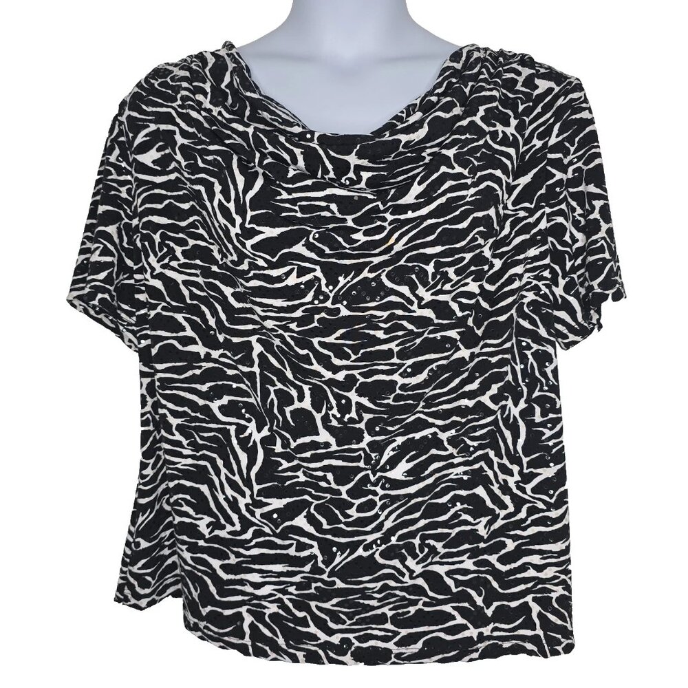 Dressbarn Collection Top Womens 2X Black White Zebra Print‎ Sequin Blouse USA